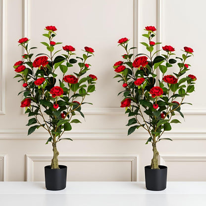 2 pack 3 ft Artificial Camellia Trees Pot