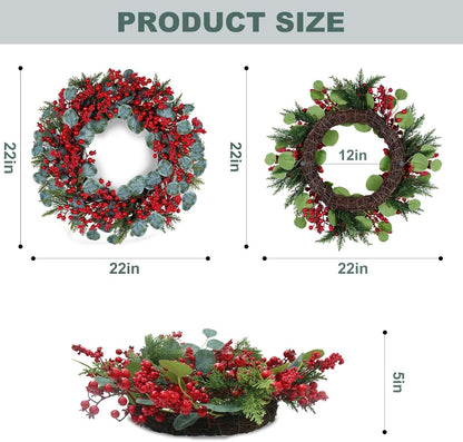 Red Berry Wreath Holiday Decoration Christmas Decor Artificial