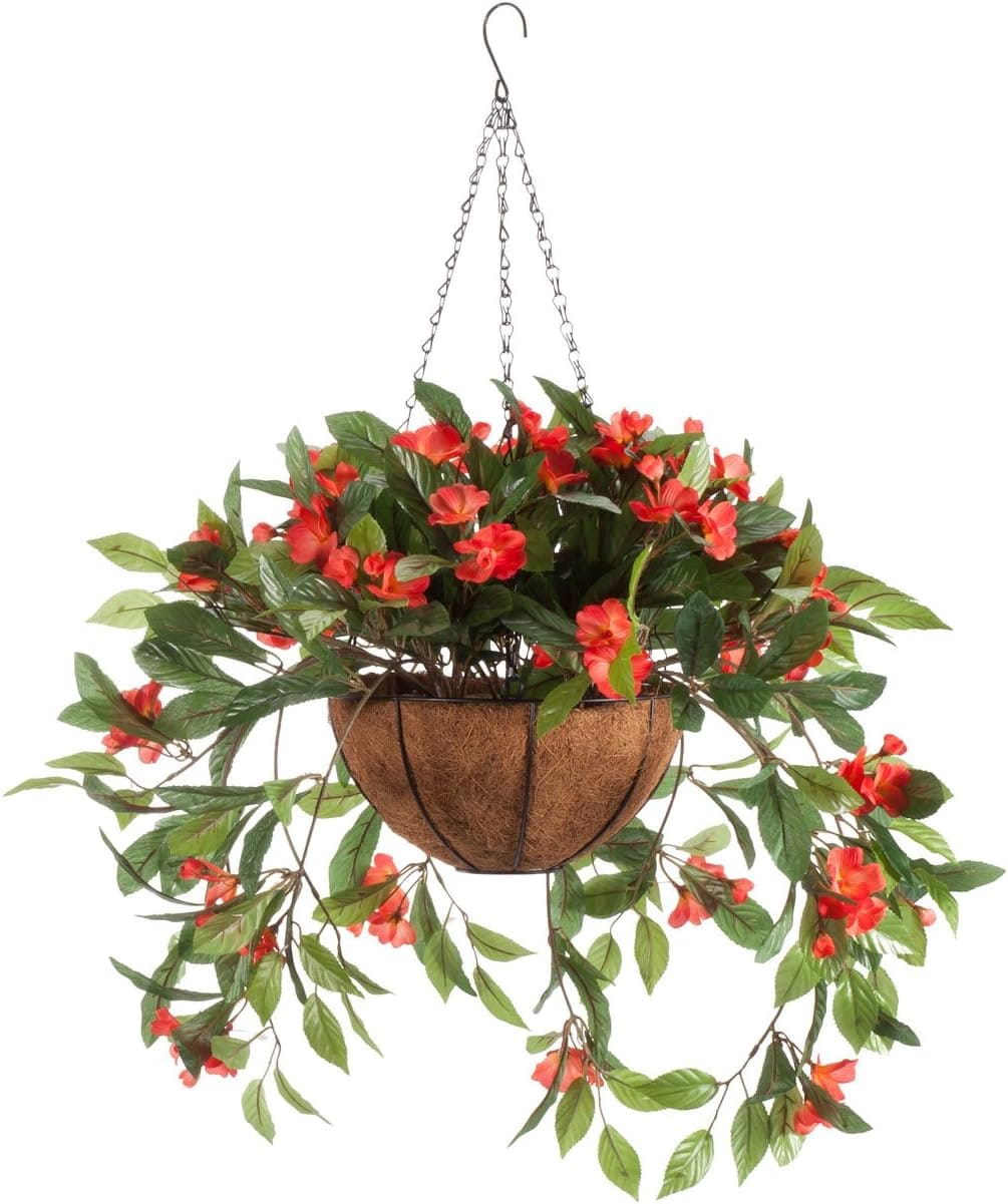 Artificial Impatiens Hanging Basket Hook Flower Decor Outdoor