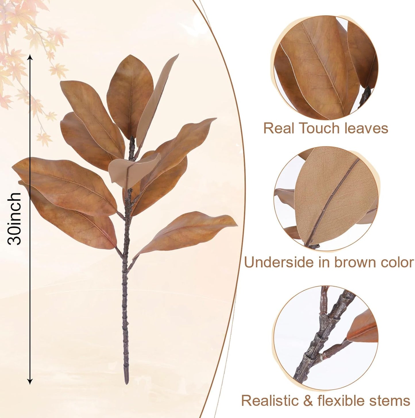 Artificial Autumn Magnolia Branches Fall Floral Decor Dried