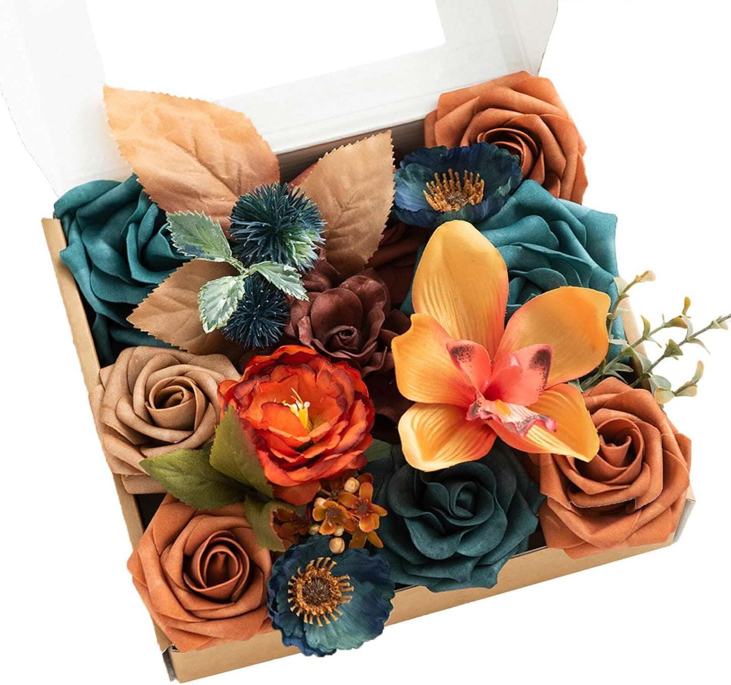 Teal Burnt Orange Silk Foam Wedding Centerpiece Box