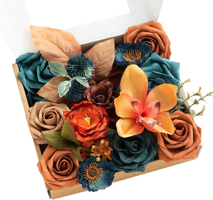 Teal Burnt Orange Silk Foam Wedding Centerpiece Box
