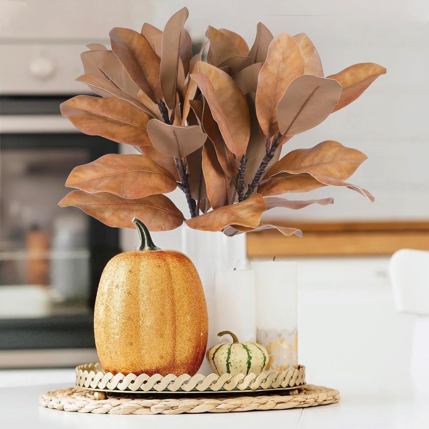Artificial Autumn Magnolia Branches Fall Floral Decor Dried