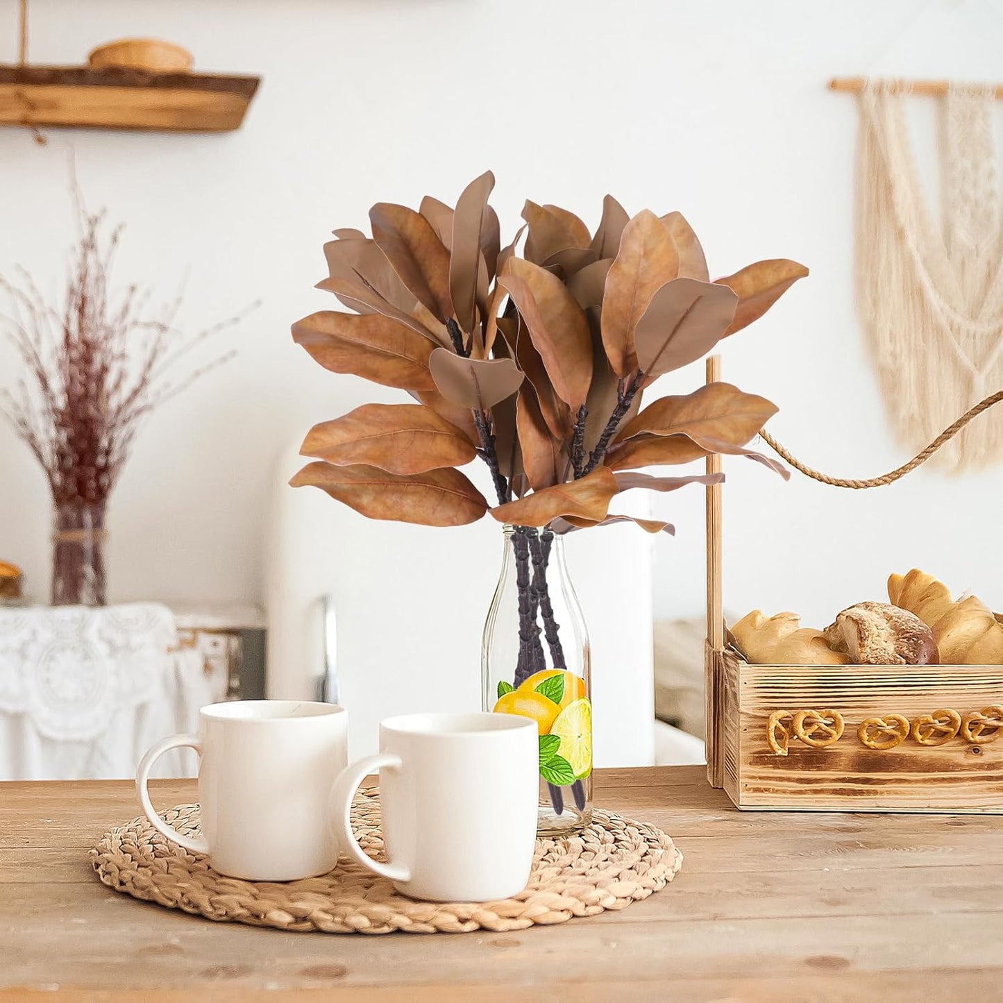 Artificial Autumn Magnolia Branches Fall Floral Decor Dried