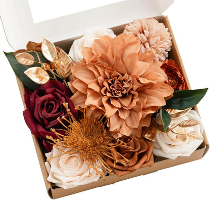 Teal Burnt Orange Silk Foam Wedding Centerpiece Box