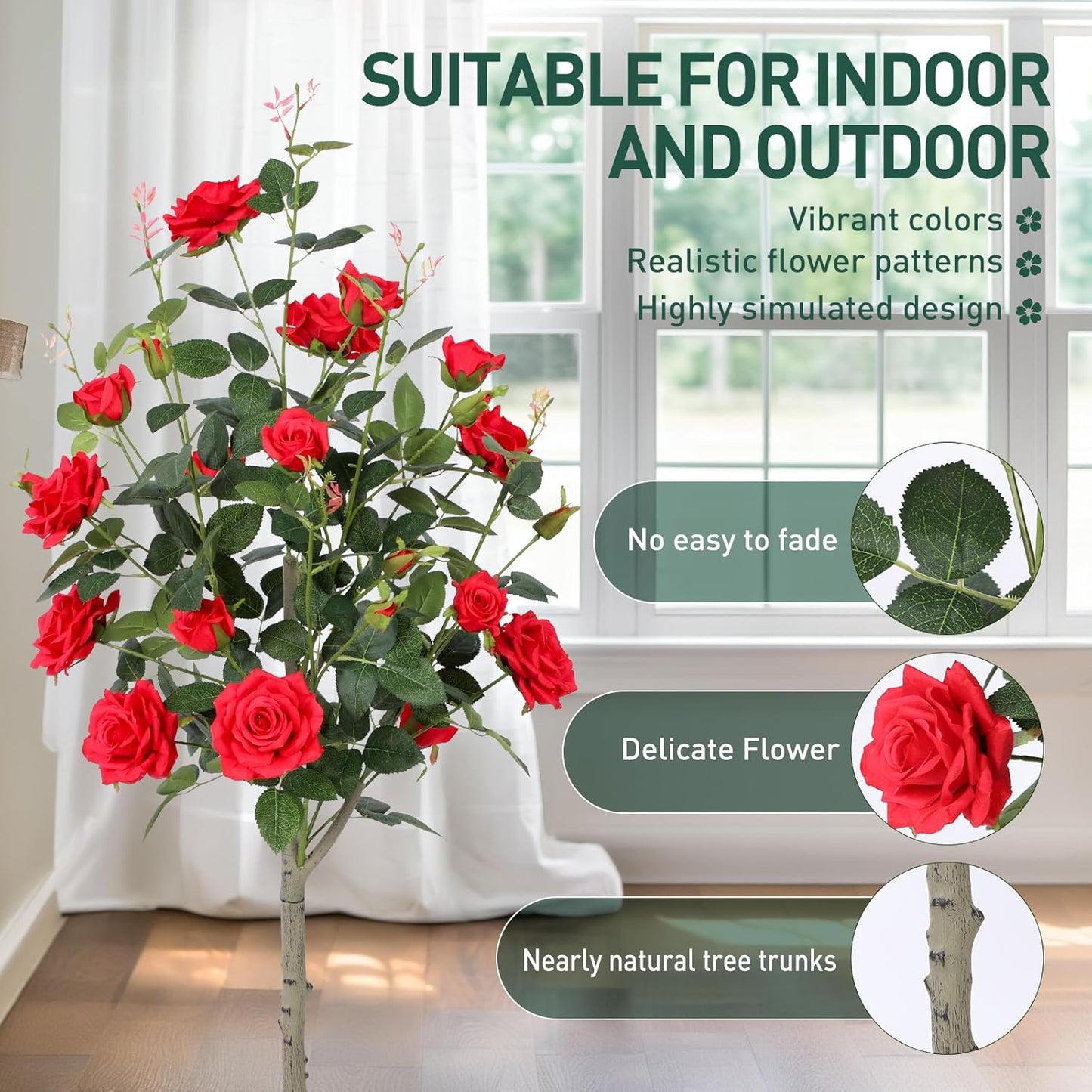 Artificial Rose Tree Silk Floral Decor Potted Trees