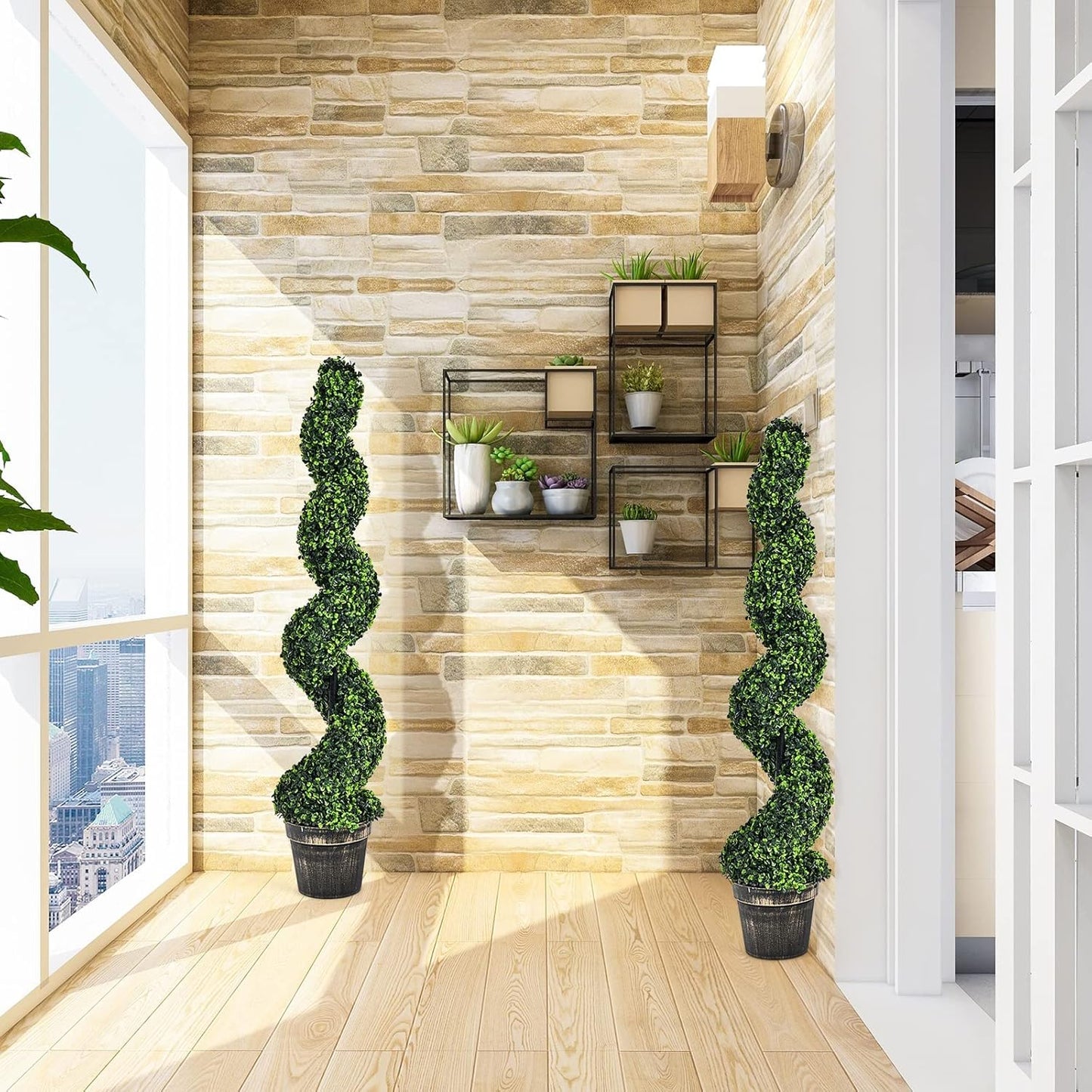 Artificial Spiral Boxwood Topiary Tree Plant Trees Potted