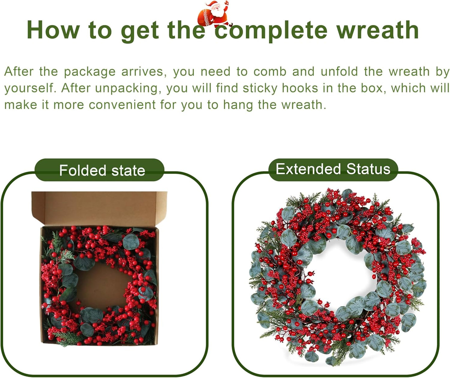 Red Berry Wreath Holiday Decoration Christmas Decor Artificial