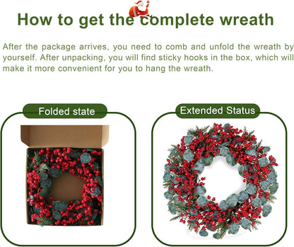 Red Berry Wreath Holiday Decoration Christmas Decor Artificial