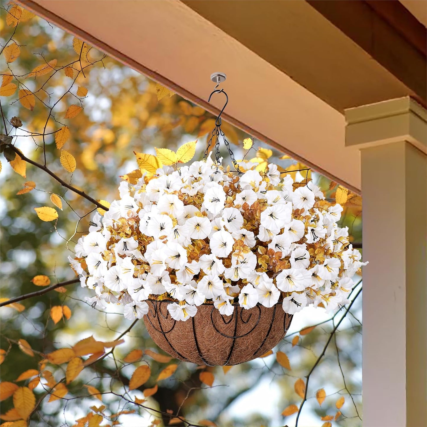 Silk Morning Glory Basket Artificial Flower Decor Outdoor
