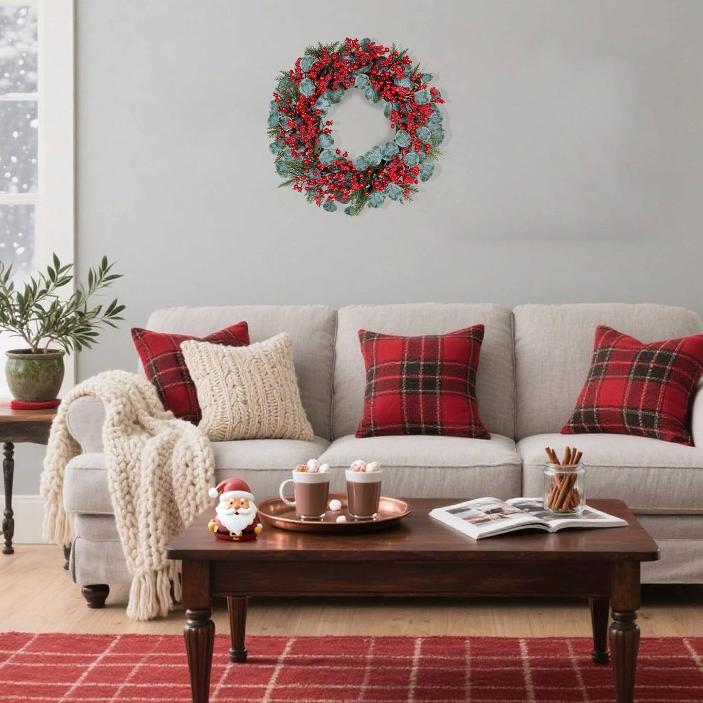 Red Berry Wreath Holiday Decoration Christmas Decor Artificial