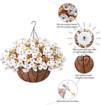Silk Morning Glory Basket Artificial Flower Decor Outdoor