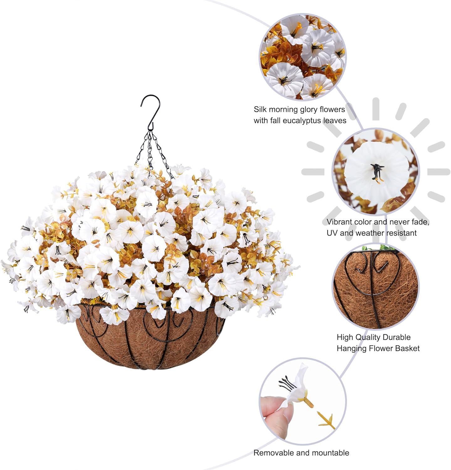 Silk Morning Glory Basket Artificial Outdoor Decor Indoor