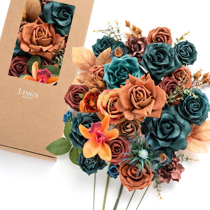 Teal Burnt Orange Silk Foam Wedding Centerpiece Box