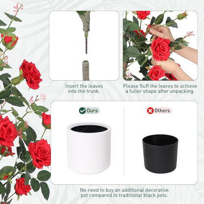 Artificial Rose Tree Silk Floral Decor Potted Trees