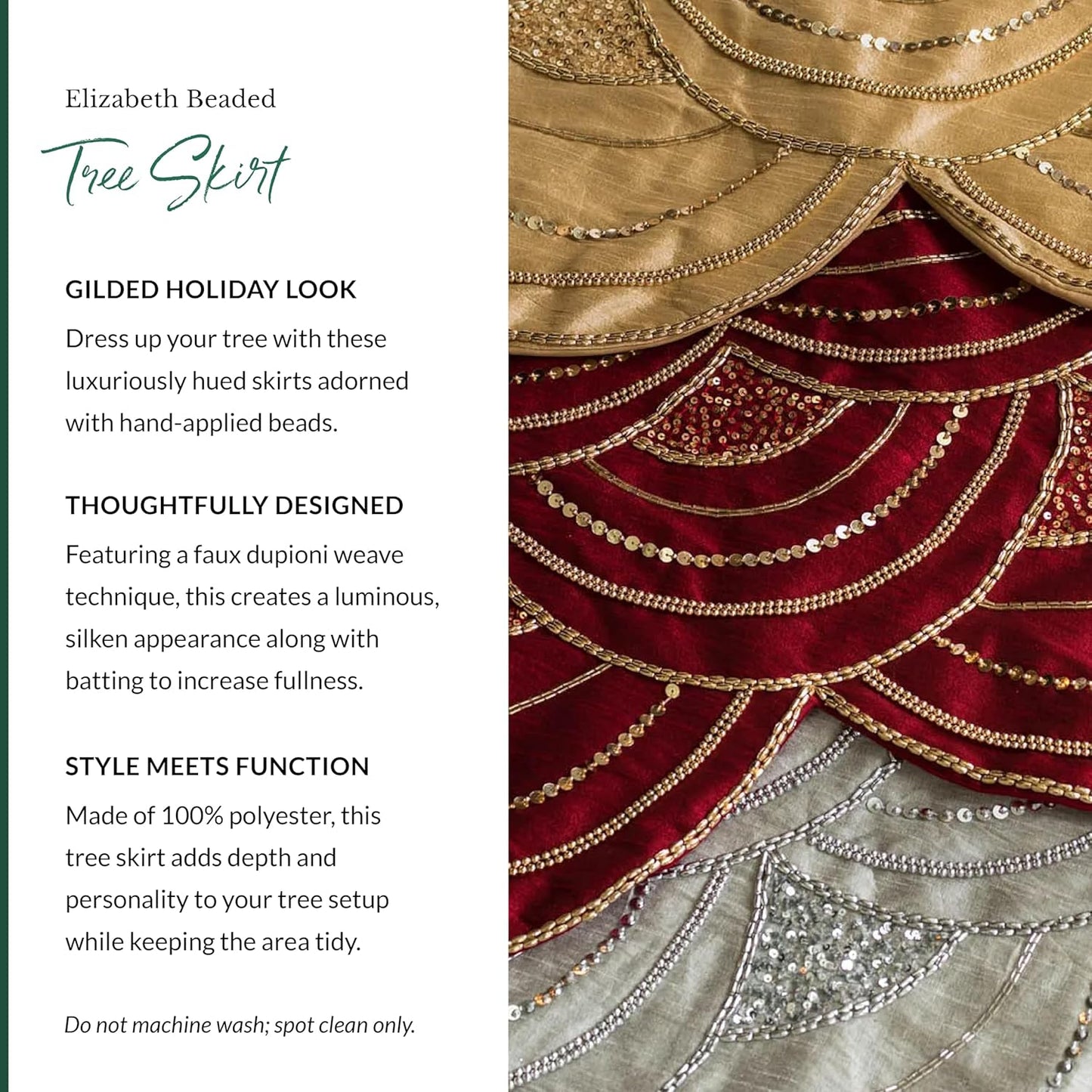 Balsam Hill Elizabeth Beaded Christmas Tree Skirt Holiday