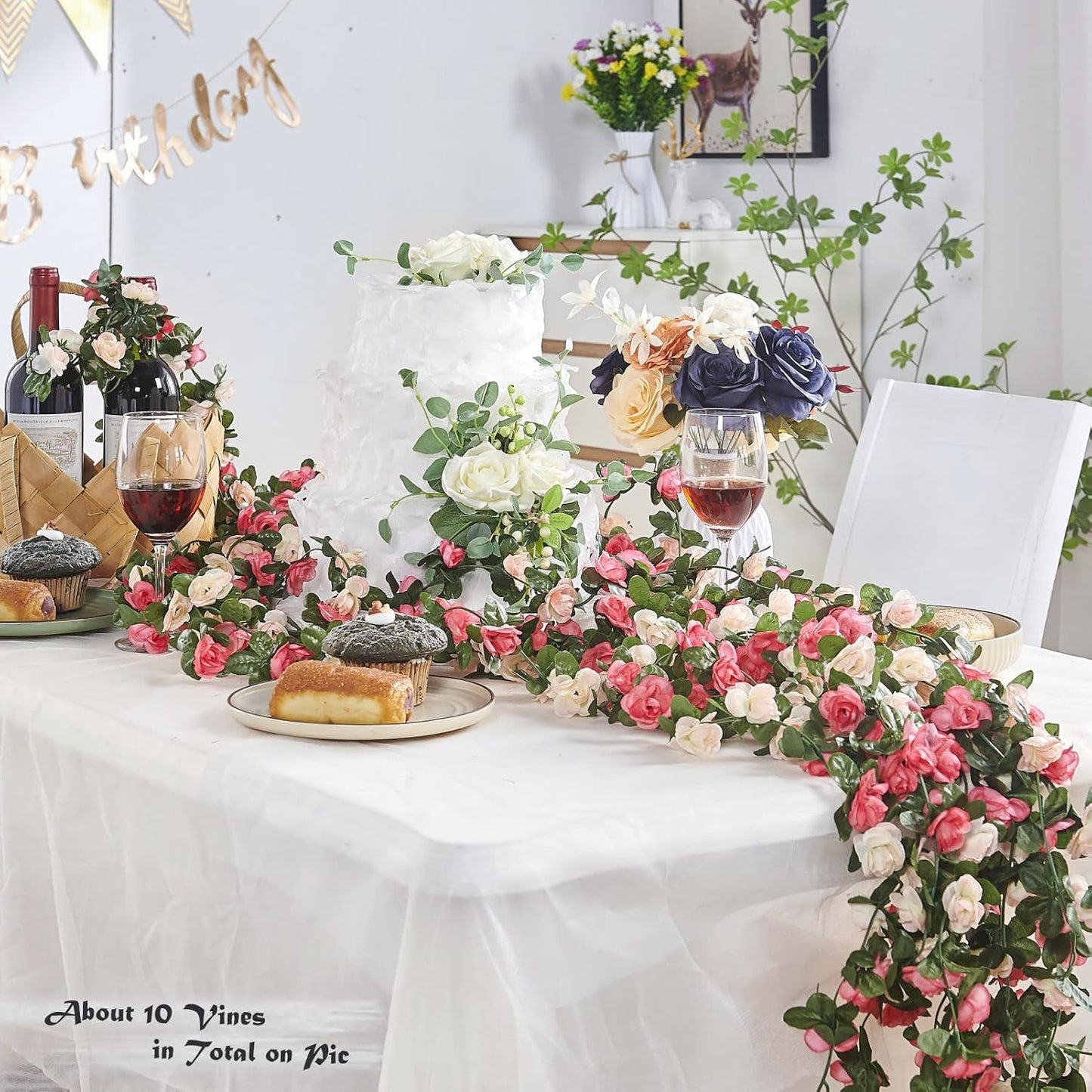 8 pcs 8.2 ft Artificial Rose Flower Garland