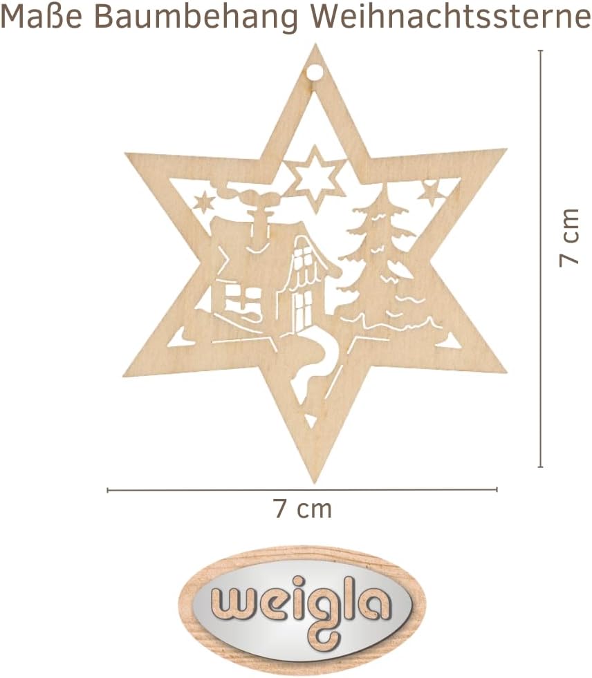 6 pcs Wooden Star Christmas Tree Ornaments German