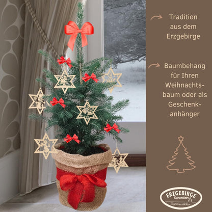 6 pcs Wooden Star Christmas Tree Ornaments German