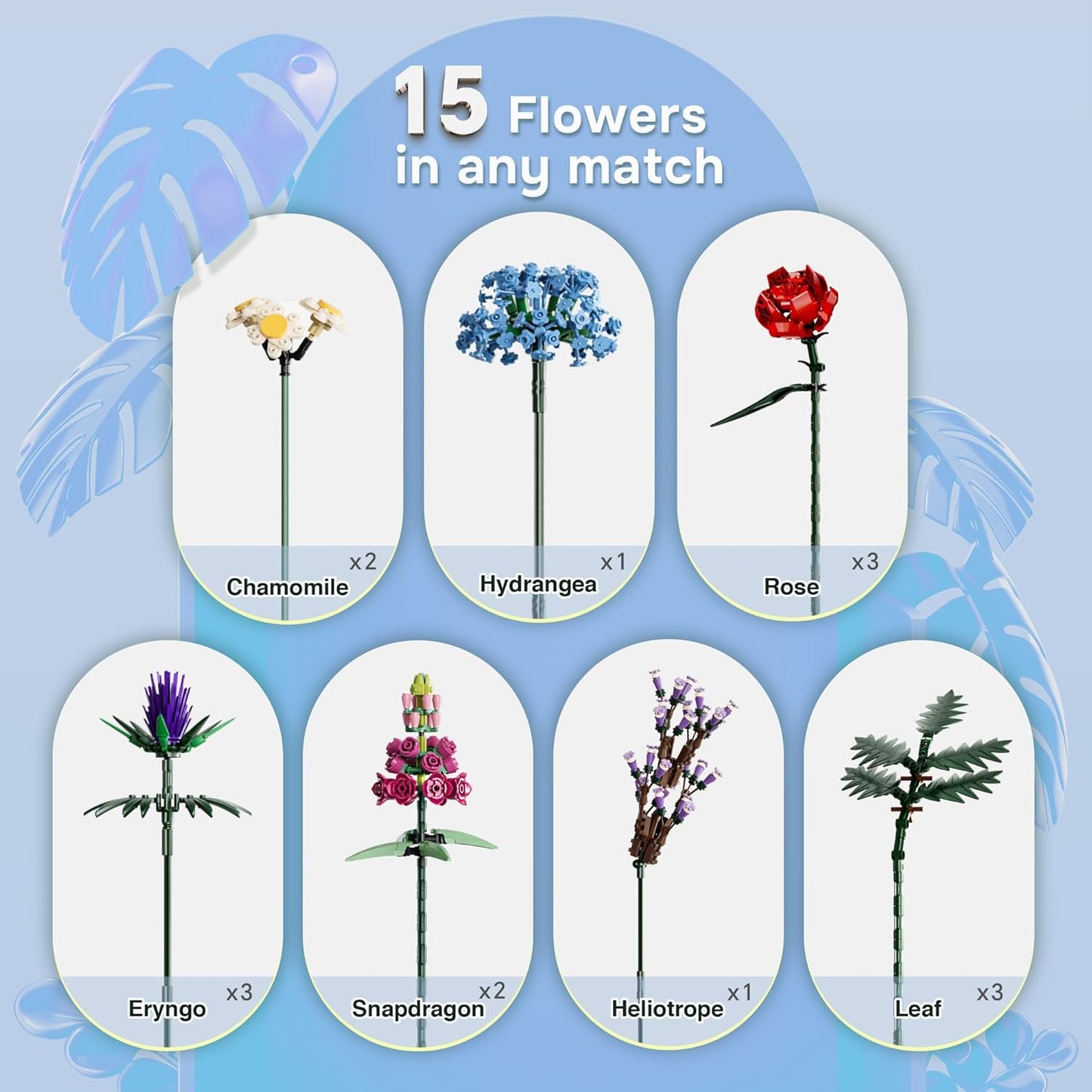 1000 pcs Flower Bouquet Building Kit Artificial Botanical
