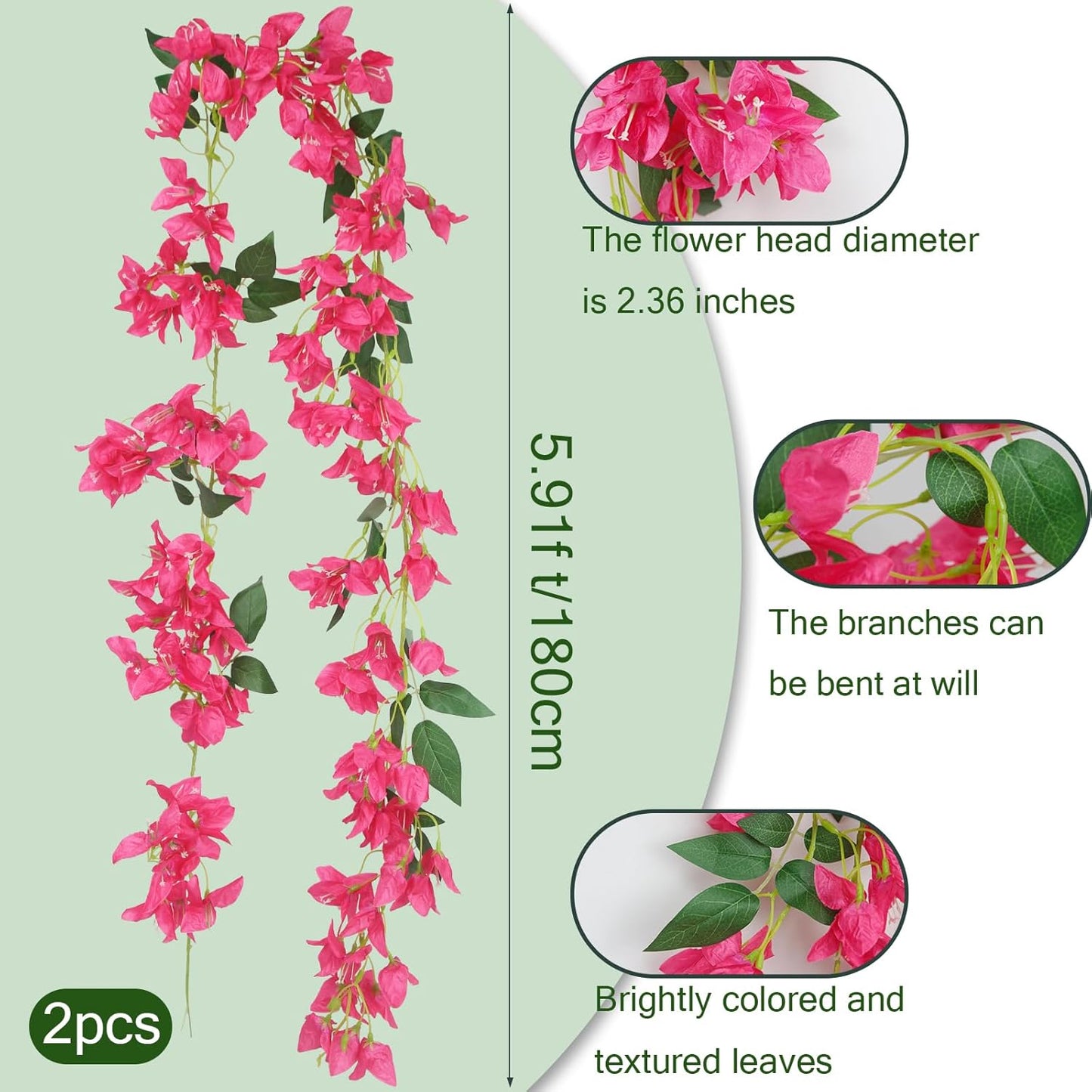 2 pcs Artificial Hanging Bougainvillea Vines Resistant UV