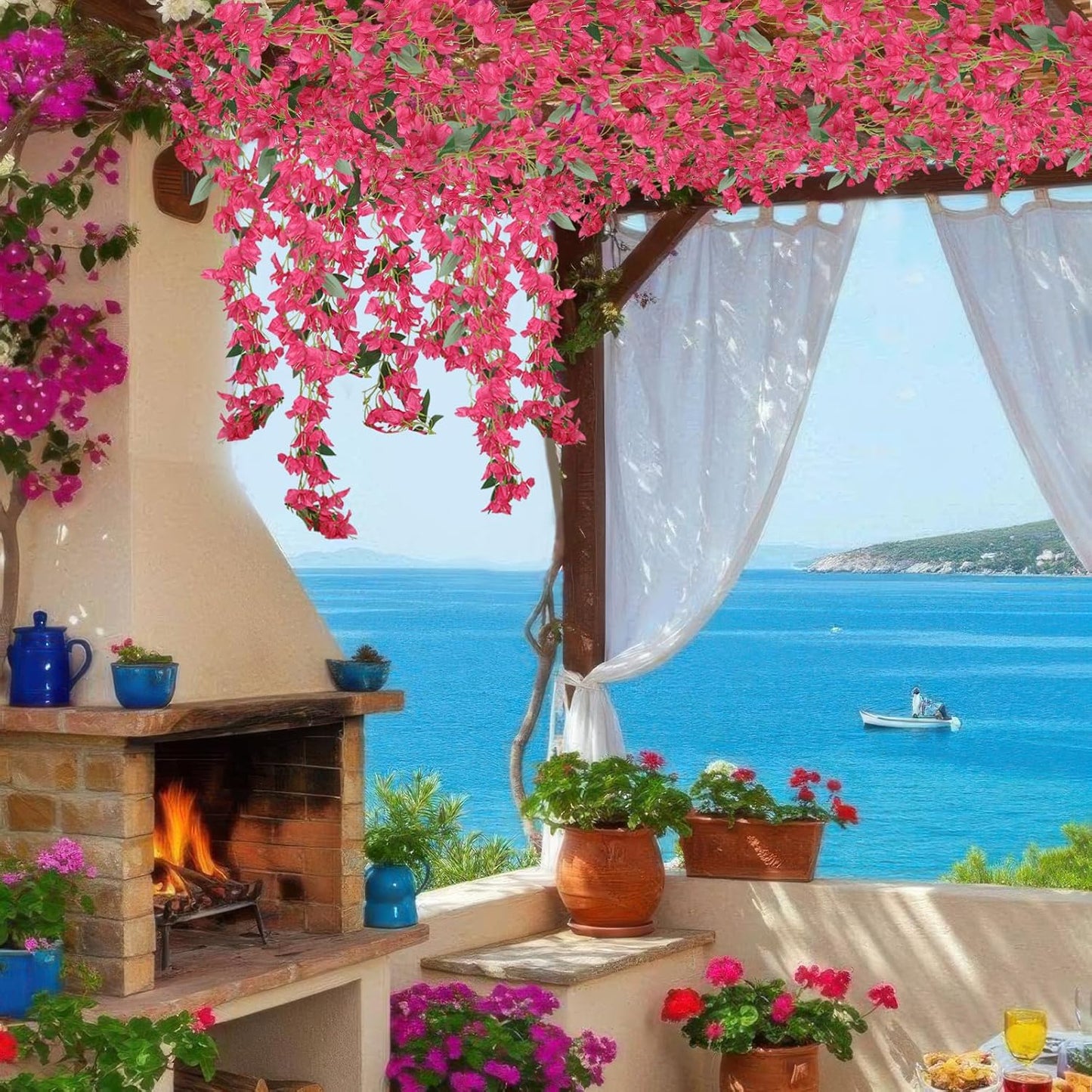 2 pcs Artificial Hanging Bougainvillea Vines Resistant UV