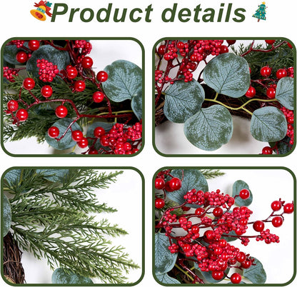 22 inch Christmas Wreath Red Berries Eucalyptus Leaves