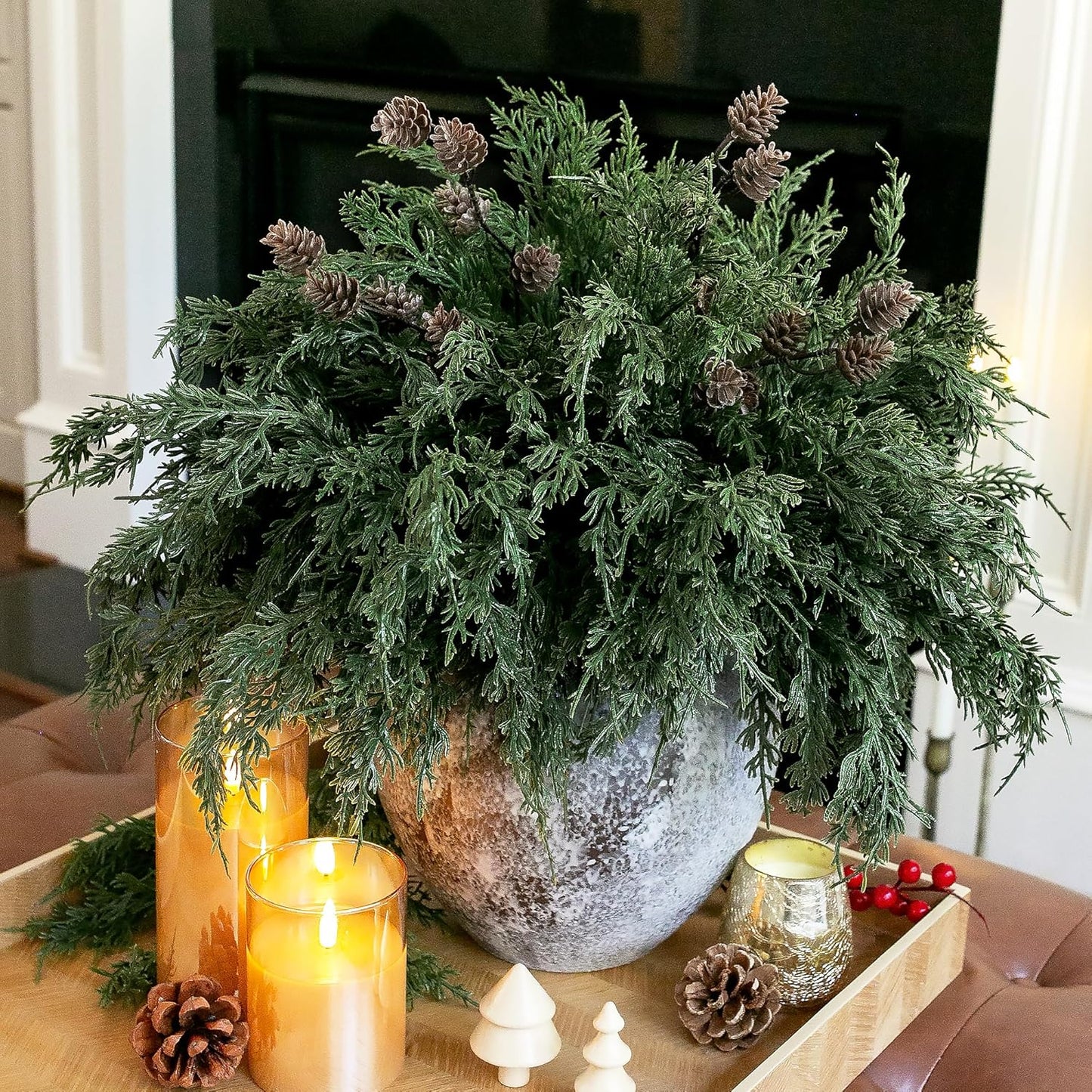 Artificial Cedar Branches Greenery Christmas Holiday Decor Indoor