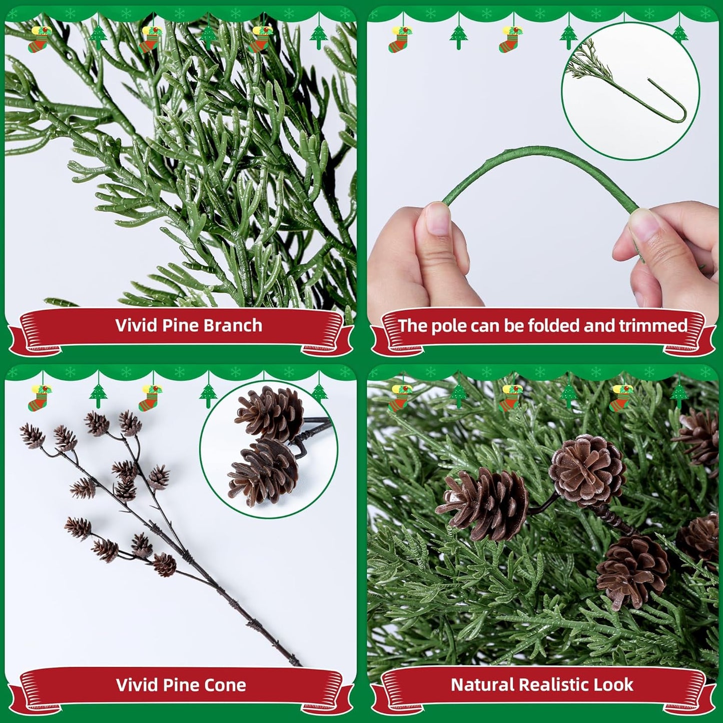 Artificial Cedar Branches Greenery Christmas Holiday Decor Indoor