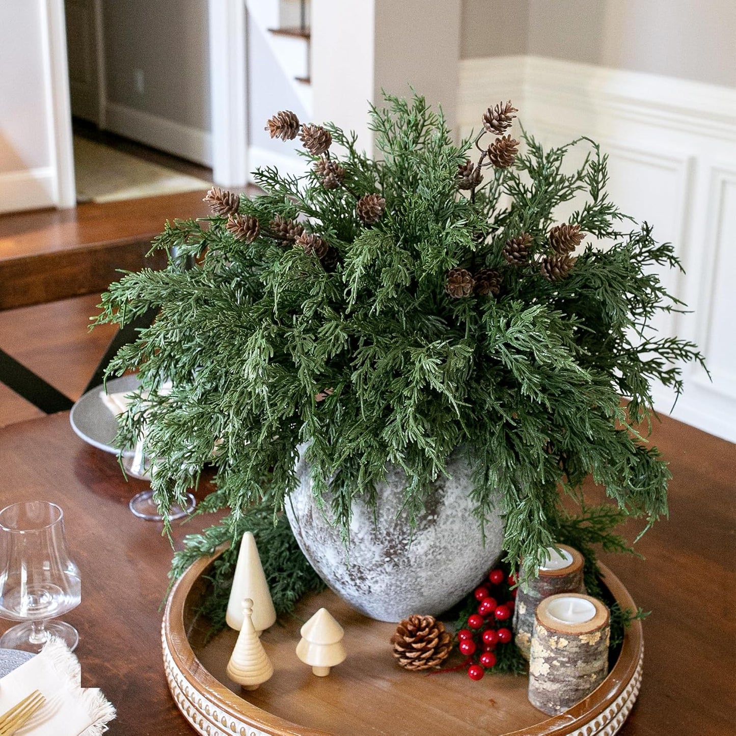 Artificial Cedar Branches Greenery Christmas Holiday Decor Indoor