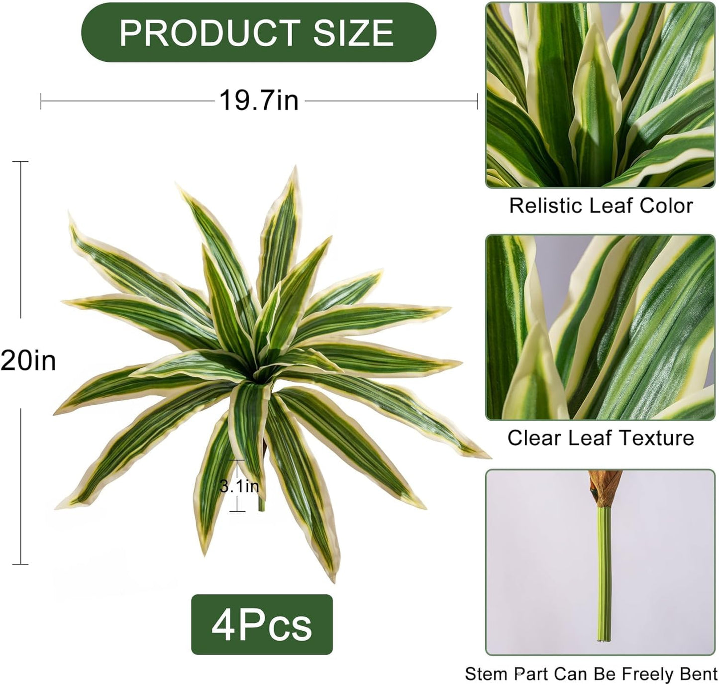 4 pcs Artificial Dracaena Stems Greenery Branches Home