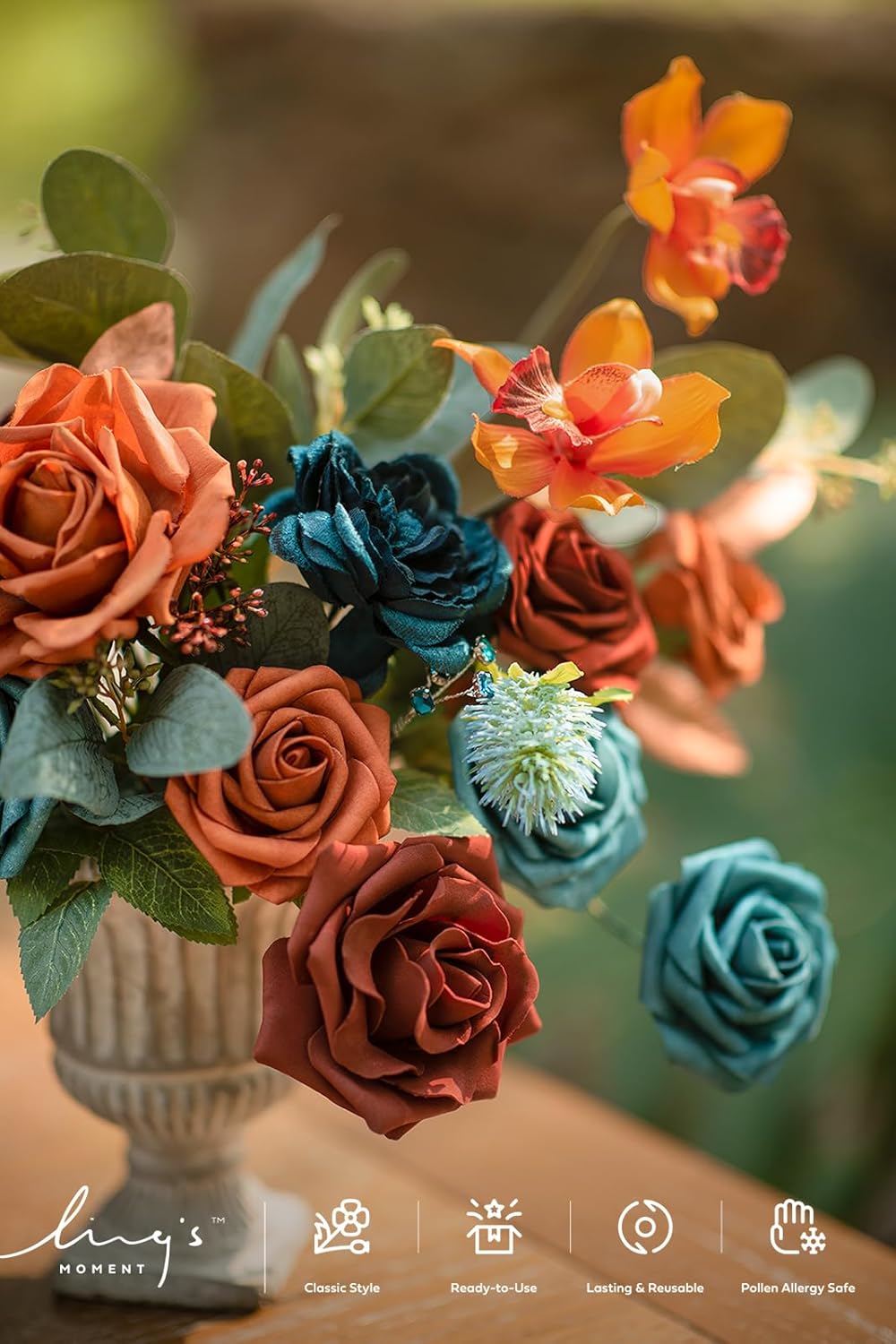 Teal Burnt Orange Silk Foam Wedding Centerpiece Box