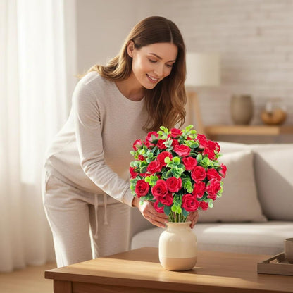 10 piece Artificial Roses Eucalyptus Leaves Silk Home