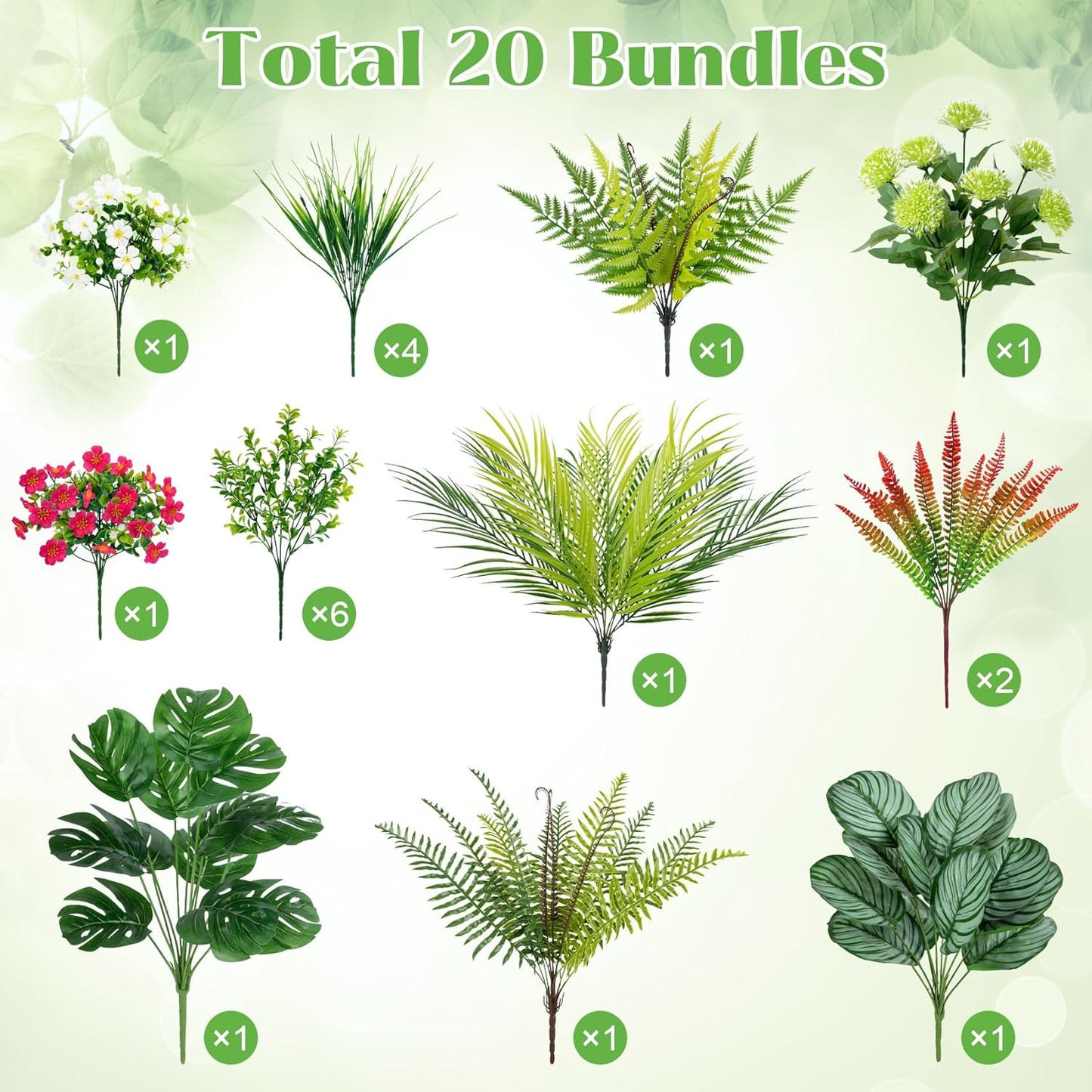 20 pcs Artificial Outdoor Plants Resistant Flowers UV