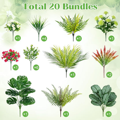 20 pcs Artificial Outdoor Plants Resistant Flowers UV