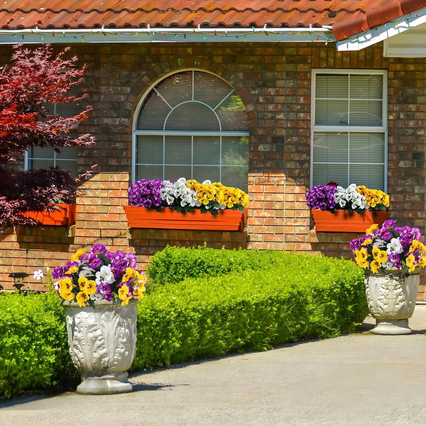 24 pcs Artificial Outdoor Pansies Resistant Silk UV