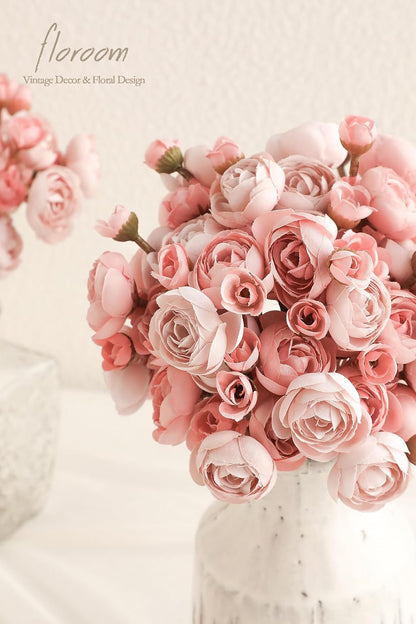 18 pcs Dusty Rose Artificial Ranunculus Silk Flowers