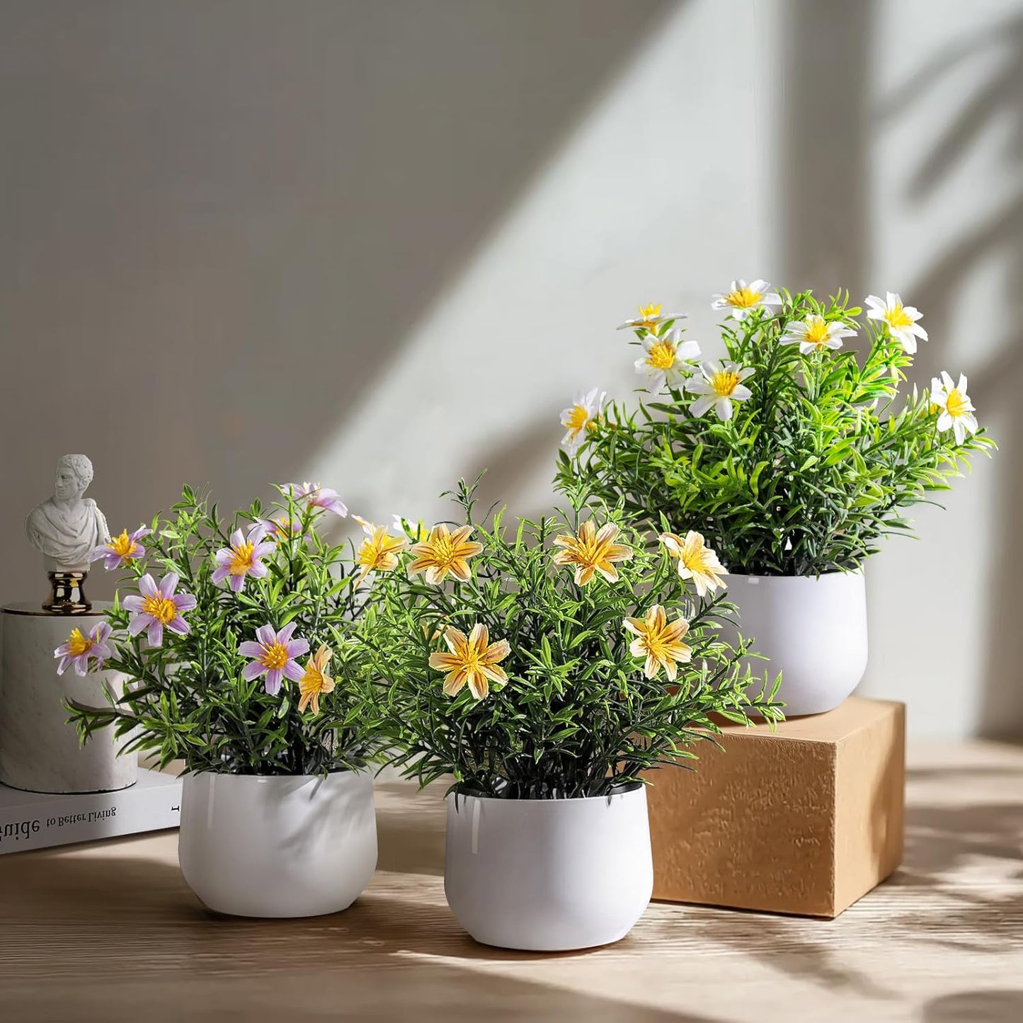 3 pack Small Artificial Potted Flowers Home Kitchen