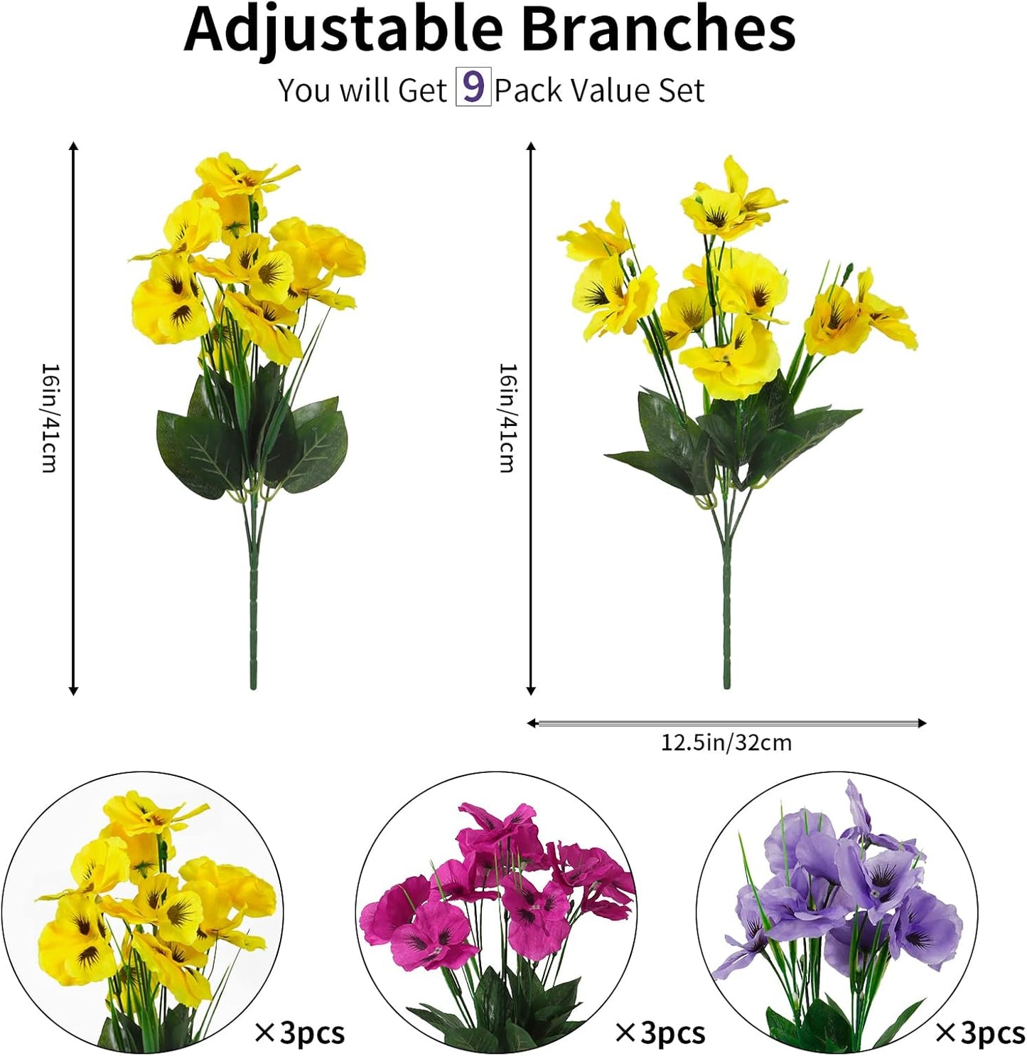 9 bundles Artificial Pansy Flowers Resistant Silk UV
