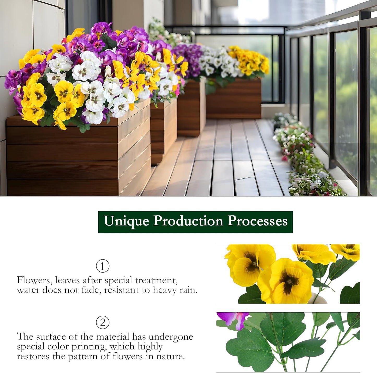 24 pcs Artificial Outdoor Pansies Resistant Silk UV