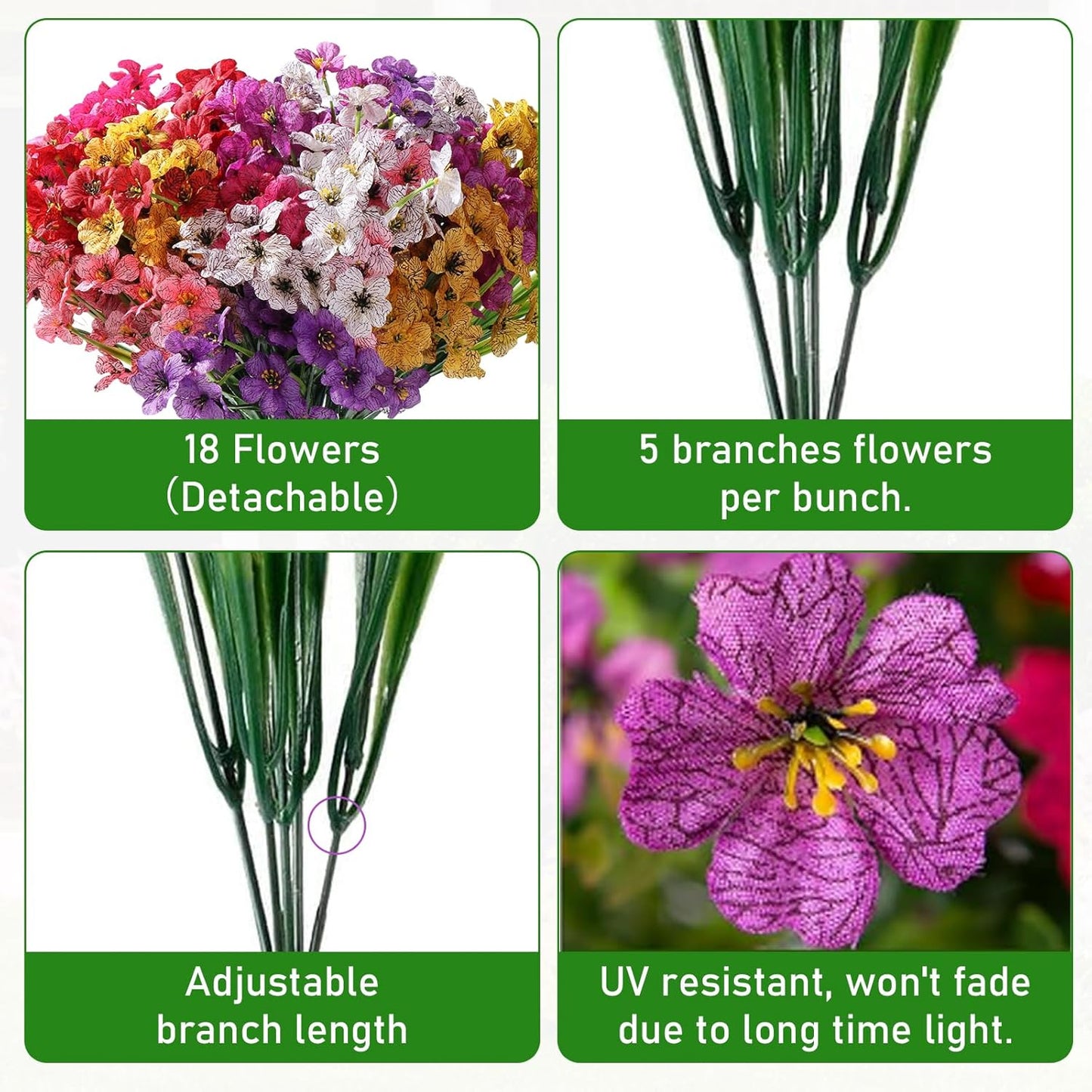 22 Bundles Outdoor Silk Plants UV Resistant Porch