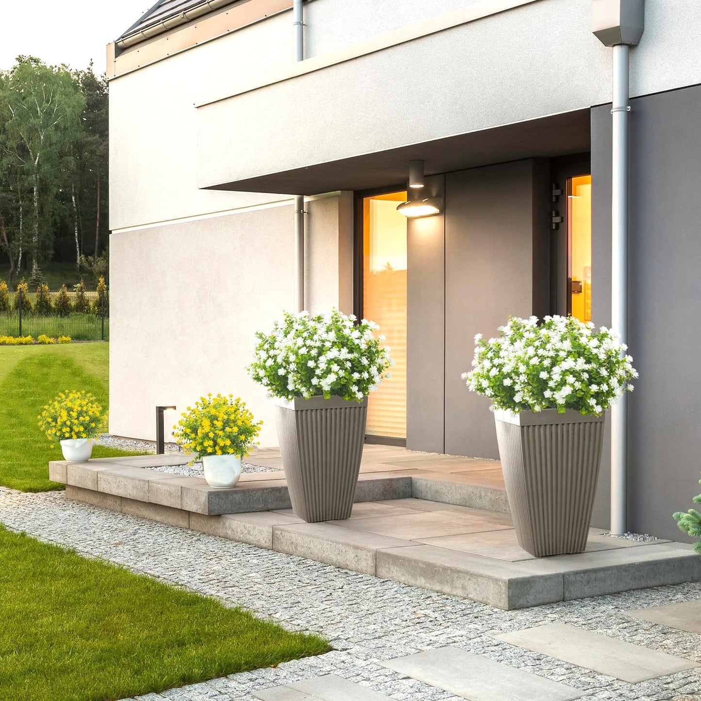 20 Bundles White Faux Plants UV Resistant Porch