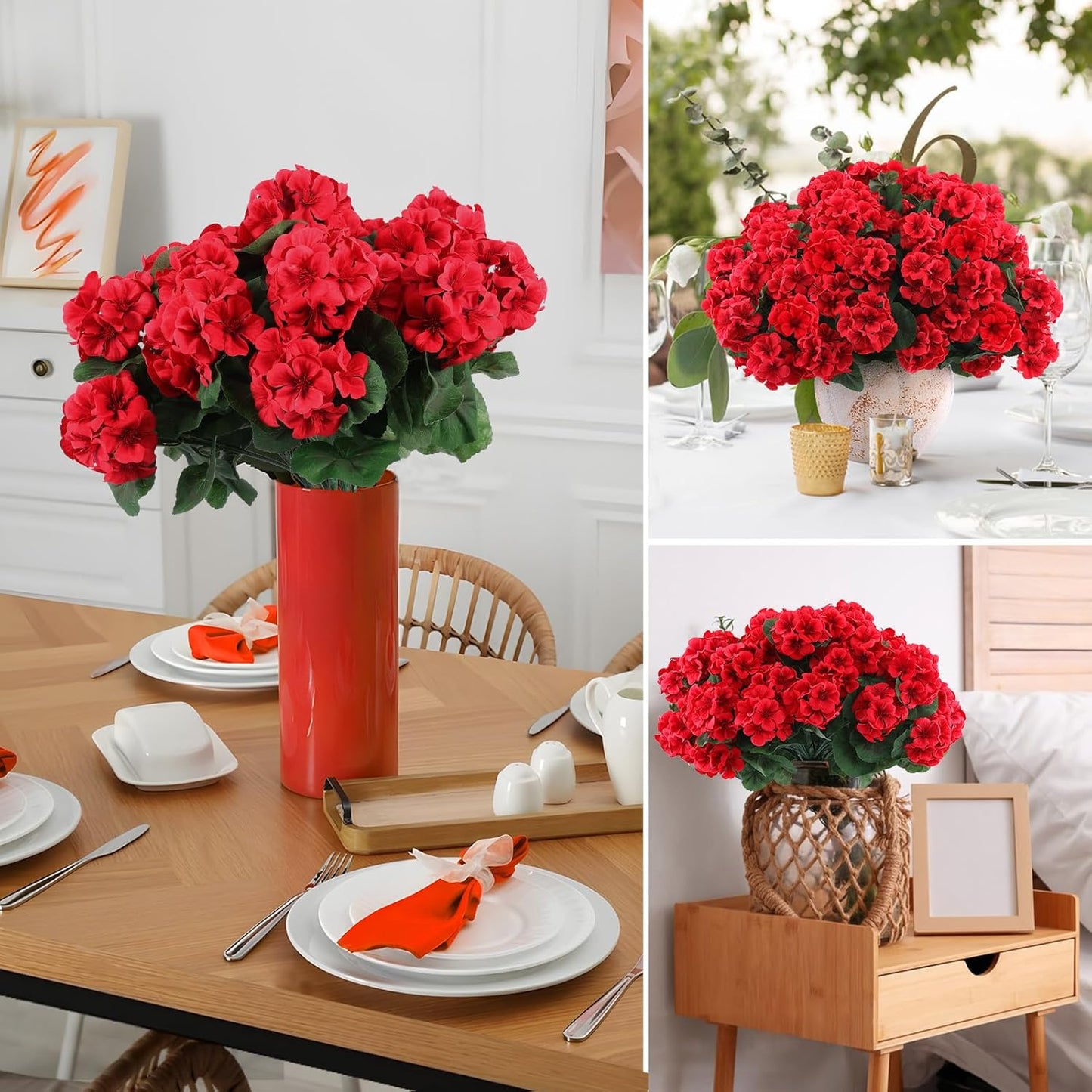 12 pcs Artificial Geranium Flowers Rose Home Kitchen