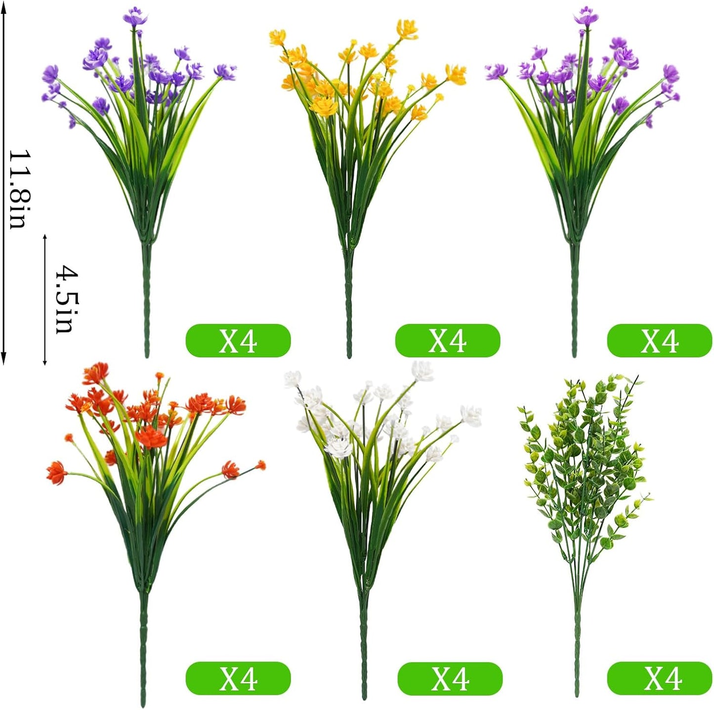 24 Bundles Uieke Silk Plants UV Resistant Porch