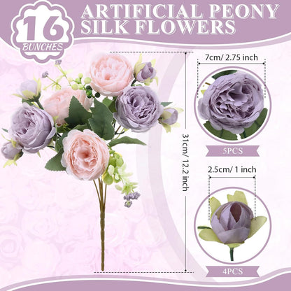 16 bundles Yuxung Artificial Peonies Silk Flower Home