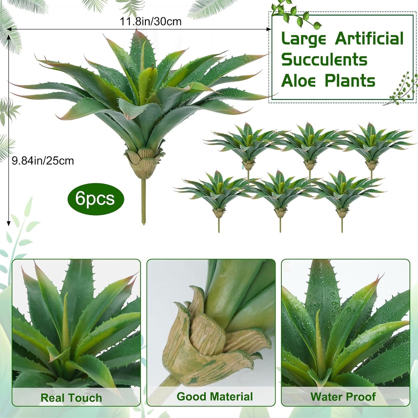 6 pcs 12.5 inch Large Artificial Succulent Aloe