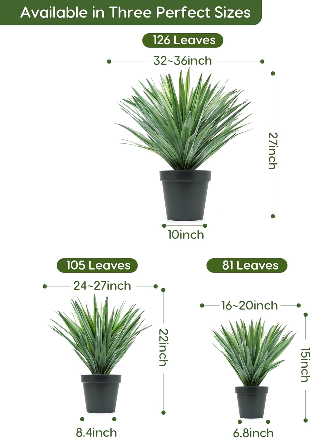 15 inch Large Artificial Agave Plant Leaves Home