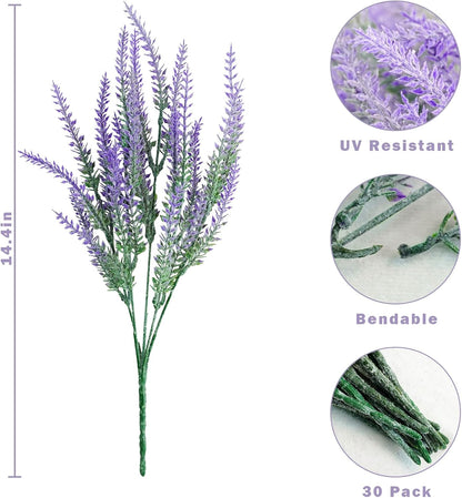 30 bundles Artificial Lavender Outdoor Plants Resistant UV