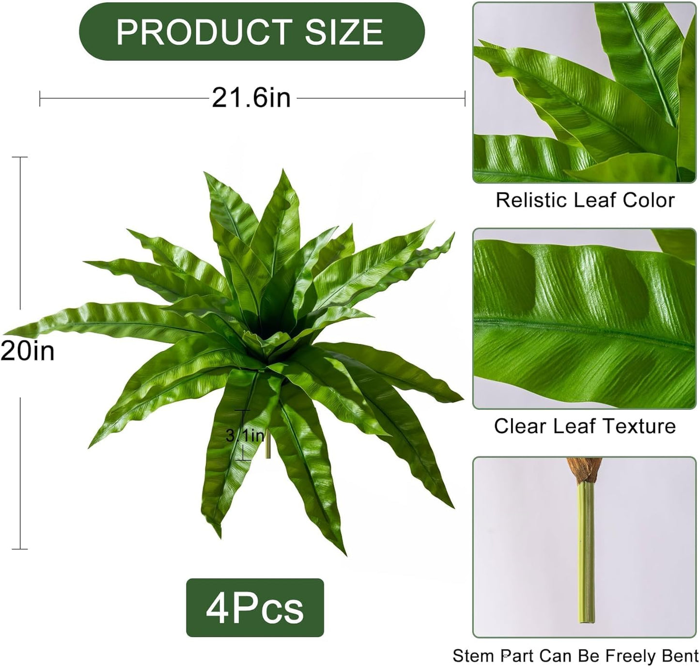 4 pcs Artificial Bird Nest Fern Stems Greenery