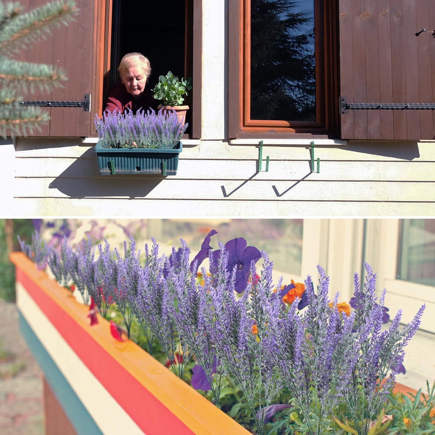 10 Bundles Fake Flowers Artificial Lavender Faux Plastic Plants Purple Flowers for Home Wedding Kitchen Garden Patio Porch Window Box Office Table Centerpieces Indoor Outdoor Decor, Purple